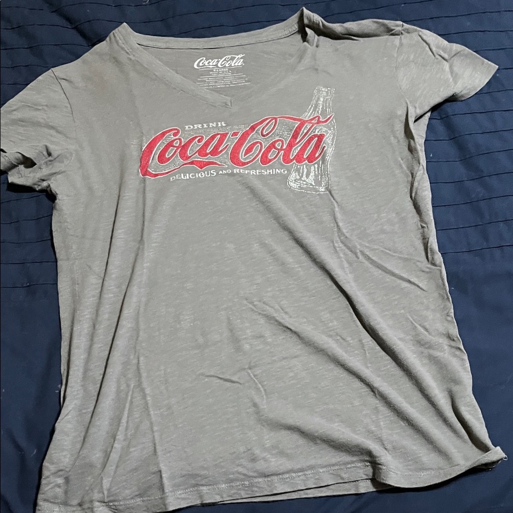 Coca Cola V-neck Gray Tee with Red Logo